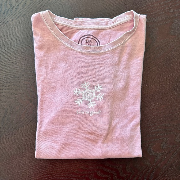 5 for $15 🦋 LIFE IS GOOD | "Snowflake" Longsleeve T-Shirt in Pink - Picture 3 of 6